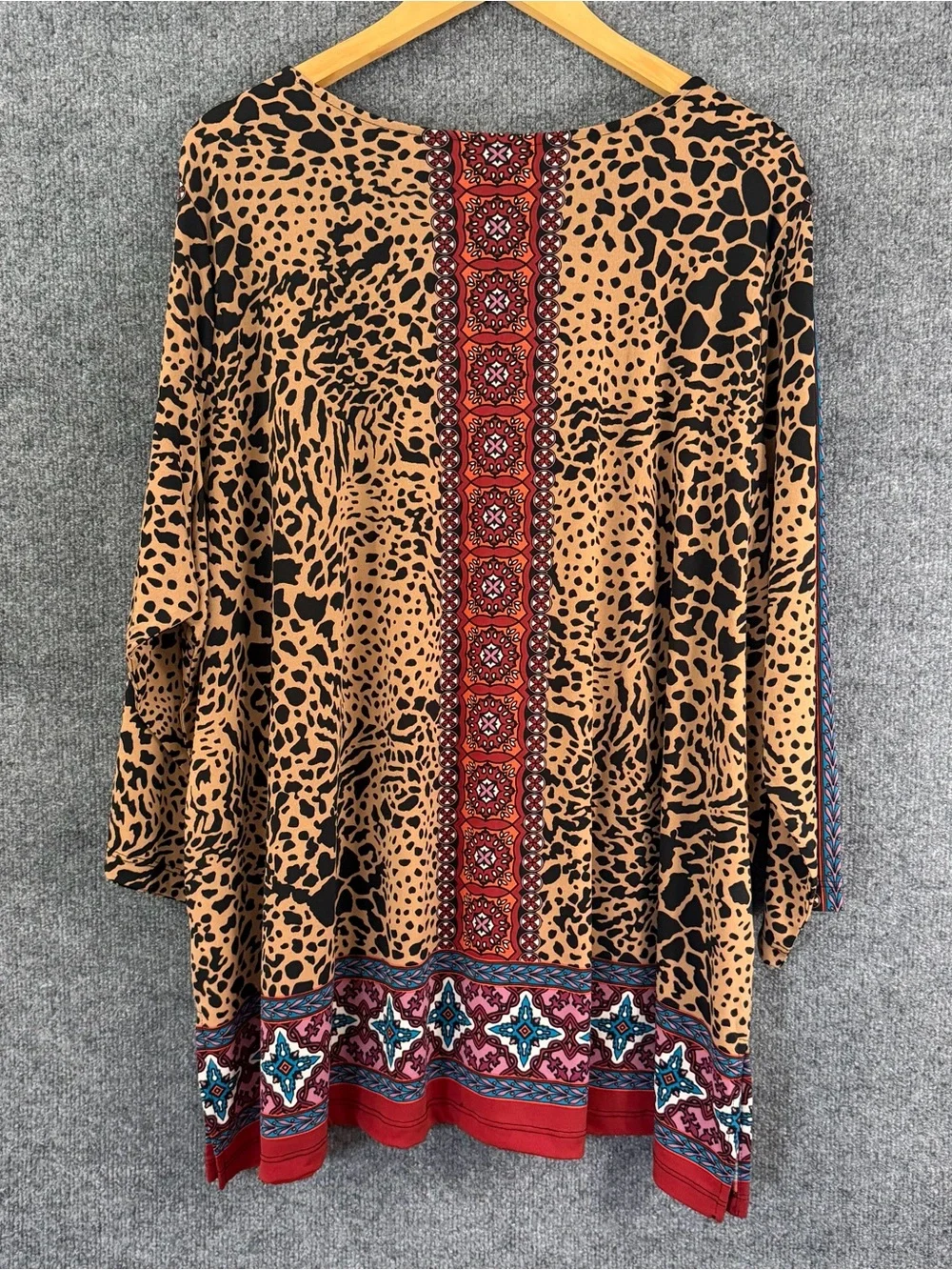 Susan Graver Womens 3X Petite Tunic Top Mixed Media Animal Print Artsy Stretch